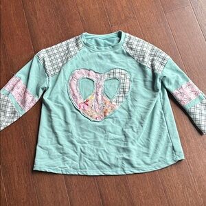 Mint Green Heart Peace Patch Long Sleeve Top